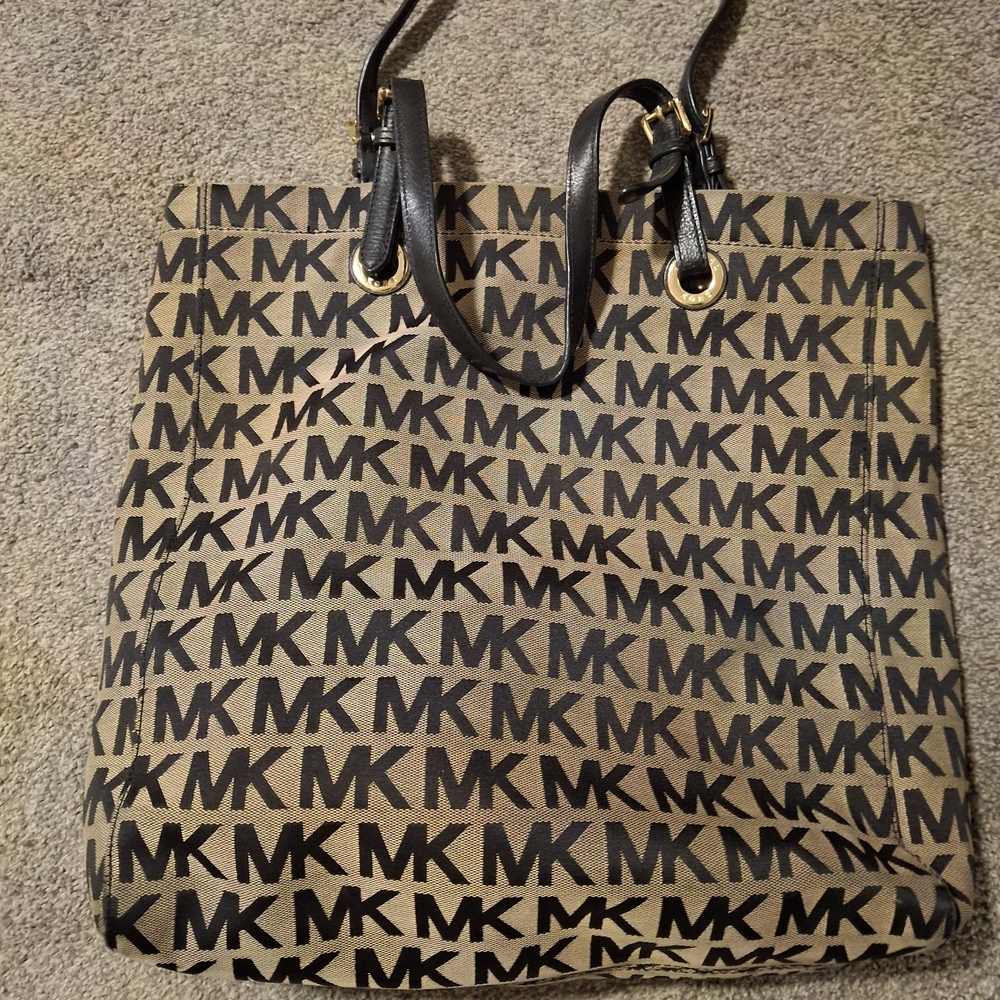 Michael Kors Black and Tan MK Logo Tote